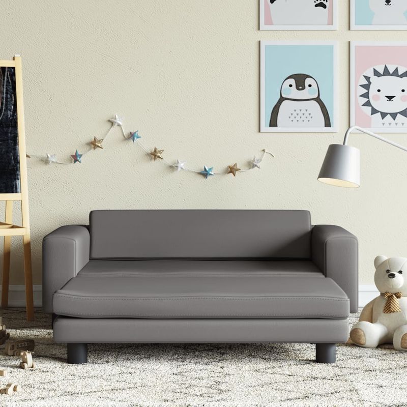 Casa si Gradina - Mobilier - Mobilier copii - Mobilier camera copiilor - Canapea copii cu taburet gri 100x50x30cm piele ecologica - Infinity.ro