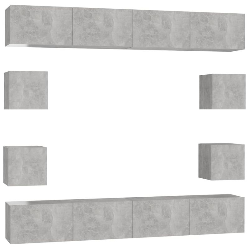 Casa si Gradina - Mobilier - Seturi de mobilier - Seturi living - Set dulapuri TV, 8 piese, gri beton, lemn prelucrat - Infinity.ro