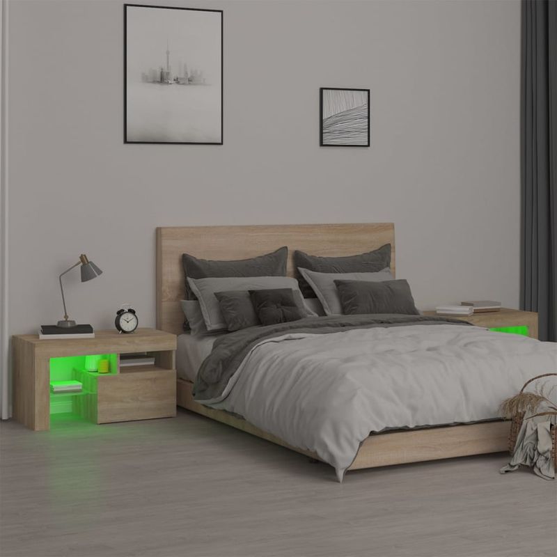 Casa si Gradina - Mobilier - Comode si corpuri - Noptiere - Noptiere cu lumini LED, 2 buc., stejar sonoma, 70x36,5x40 cm - Infinity.ro
