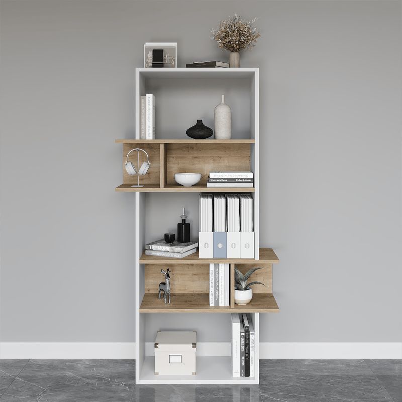 Casa si Gradina - Mobilier - Biblioteci si rafturi - Biblioteci - Biblioteca, Quasar & Co.®, mobilier living, 80 x 30 x 154 cm, MDF, alb/stejar natural - Infinity.ro