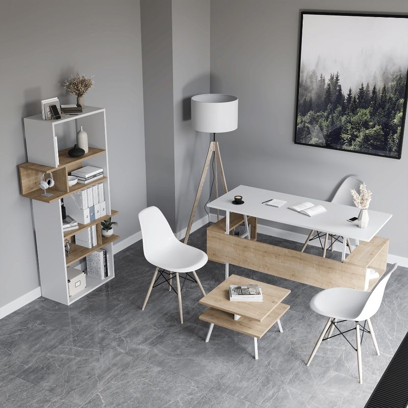Casa si Gradina - Mobilier - Biblioteci si rafturi - Biblioteci - Biblioteca, Quasar & Co.®, mobilier living, 80 x 30 x 154 cm, MDF, alb/stejar natural - Infinity.ro