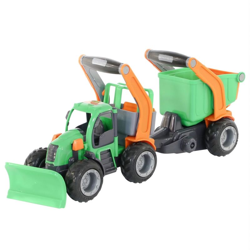 Jucarii, Copii si Bebe - Jucarii si jocuri - Vehicule si jucarii cu telecomanda - Utilaje constructie de jucarie - Tractor cu plug si remorca/bazin- 51x14x20 cm, 7Toys - Infinity.ro