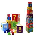 Jucarii, Copii si Bebe - Jucarii si jocuri - Seturi de constructie si cuburi - Cuburi si caramizi - Turn Montessori 8 cuburi din lemn cu forme, cifre si animale, 7Toys - Infinity.ro