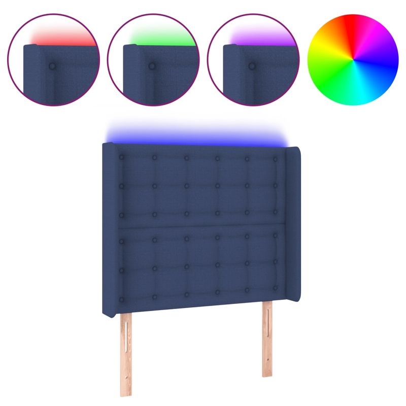 Casa si Gradina - Mobilier - Paturi si accesorii - Accesorii paturi - Tablie de pat cu LED, albastru, 93x16x118/128 cm, textil - Infinity.ro