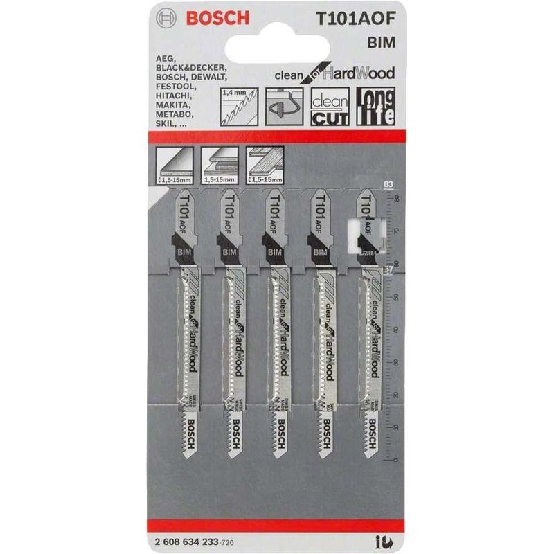 Casa si Gradina - Constructii - Scule electrice si accesorii - Accesorii fierastraie electrice - BOSCH - Panza fierastrau vertical T 101 AOF, 57/1.4mm pentru lemn, 5 bucati [2608634233] - Infinity.ro