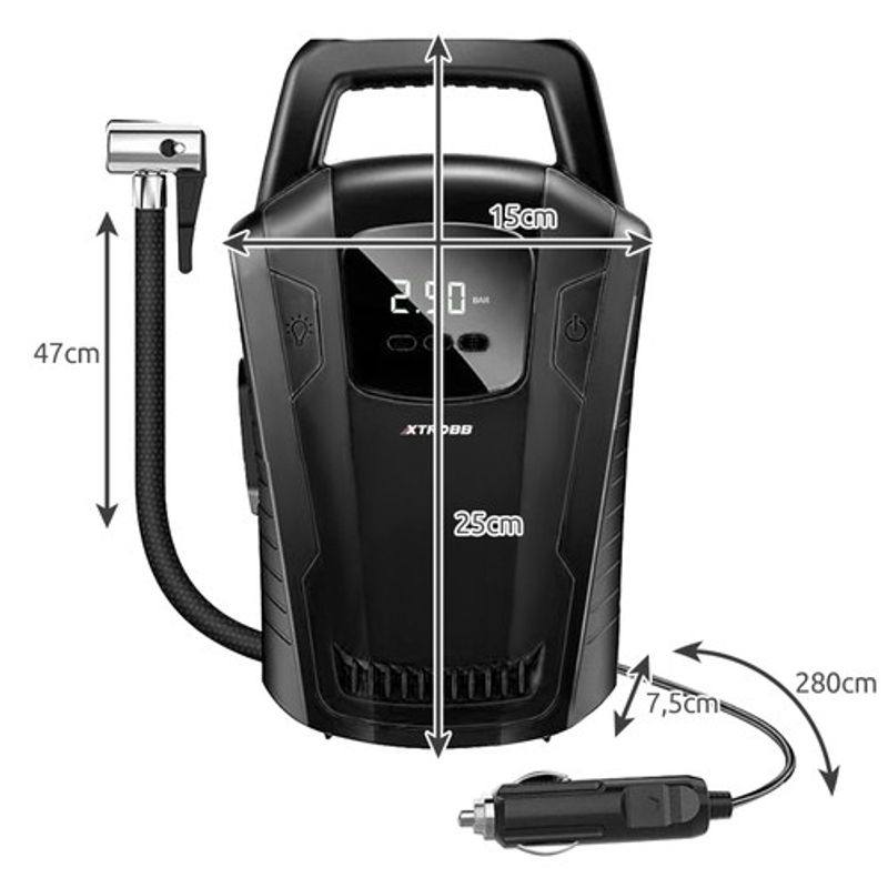 Casa si Gradina - Electrice - Echipamente electrice - Compresoare - Compresor Portabil, Negru, ABS + Metal, 150 PSI/10 Bar, 47 cm, Cablu Alimentare 280 cm - Infinity.ro