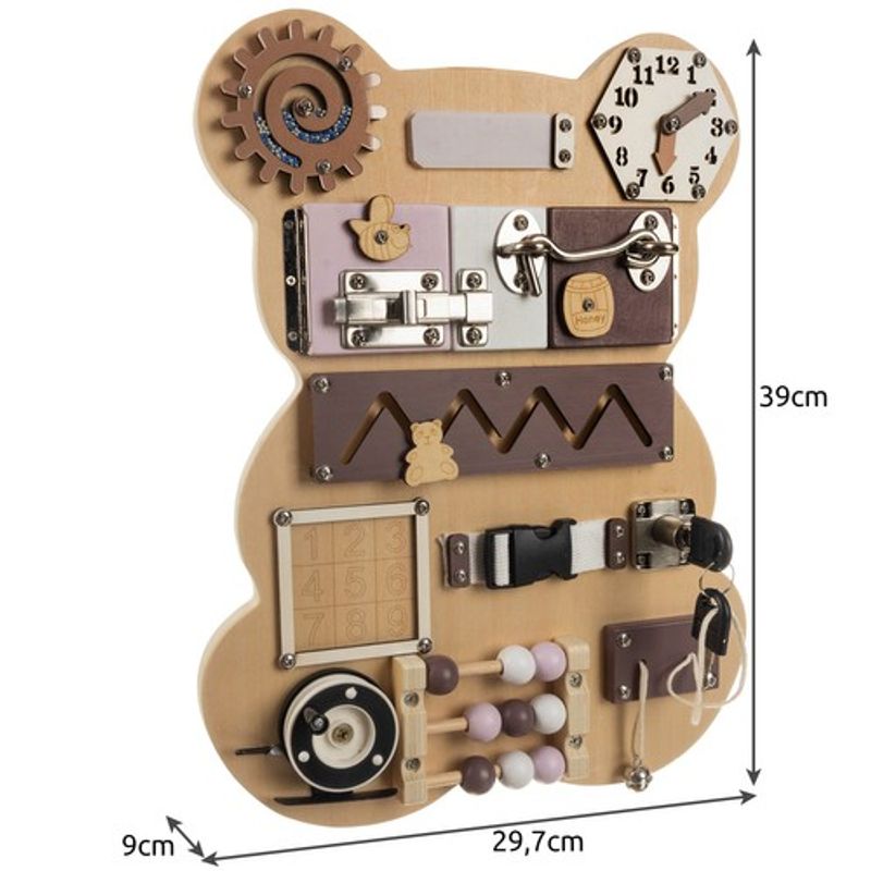 Jucarii, Copii si Bebe - Jucarii si jocuri - Jucarii & jocuri educative - Jocuri si jucarii educative - Tabla Educativa de Manipulare, Model Ursulet, din Lemn, 14 Elemente, Nuante de Maro si Bej, 39x29.7x9 cm - Infinity.ro