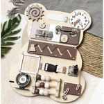 Jucarii, Copii si Bebe - Jucarii si jocuri - Jucarii & jocuri educative - Jocuri si jucarii educative - Tabla Educativa de Manipulare, Model Ursulet, din Lemn, 14 Elemente, Nuante de Maro si Bej, 39x29.7x9 cm - Infinity.ro