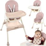 Jucarii, Copii si Bebe - Hrana si alaptare - Scaune de masa bebe - Scaun de Masa pentru Copii, 3in1, Roz Pudrat, Reglabil, Cu Centuri de Siguranta, 60-92/60/75cm - Infinity.ro