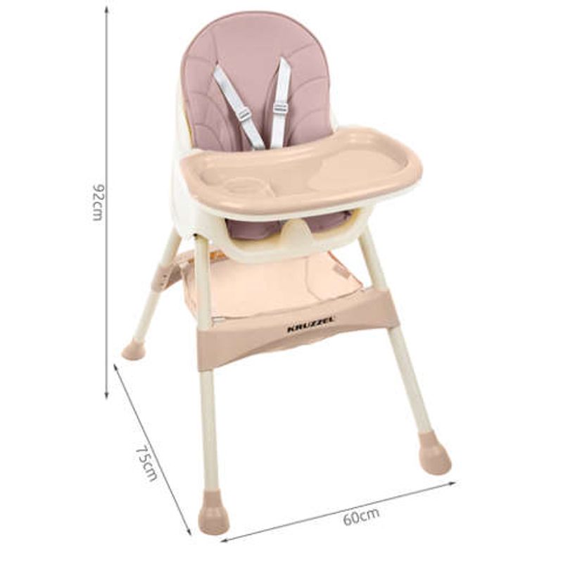 Jucarii, Copii si Bebe - Hrana si alaptare - Scaune de masa bebe - Scaun de Masa pentru Copii, 3in1, Roz Pudrat, Reglabil, Cu Centuri de Siguranta, 60-92/60/75cm - Infinity.ro