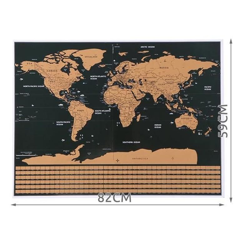 Casa si Gradina - Decoratiuni - Decoratiuni perete - Harta Mondiala Razuibila, 82x59cm, Negru/Auriu, Set Complet cu Tub si Accesorii de Personalizare, 0.3kg - Infinity.ro