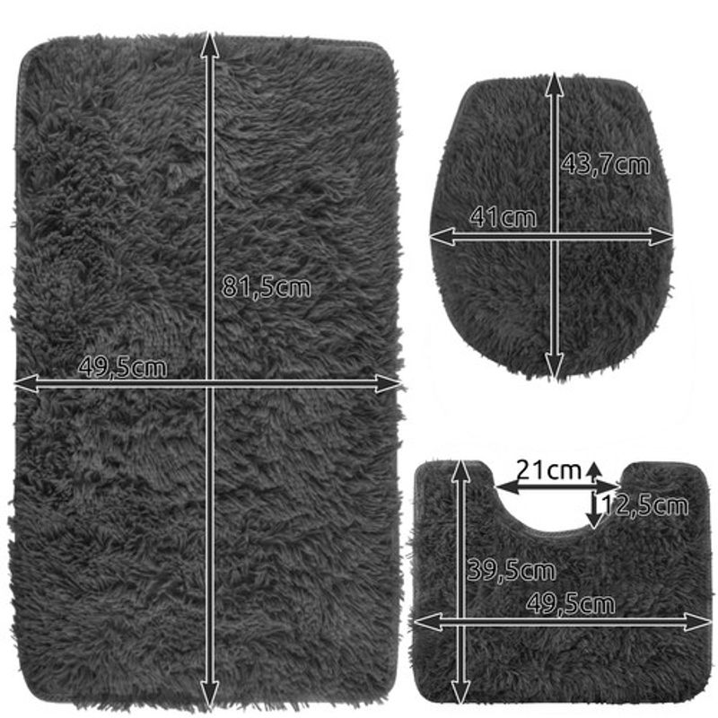 Casa si Gradina - Textile si covoare - Covoare - Covorase baie - Set Covorase Baie, Gri, Poliester si Non-tesut, 3 Piese, 81.5x49.5 cm / 49.5x39.5 cm / 41x43.7 cm - Infinity.ro