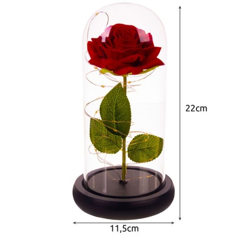 Market - Cadouri - Flori si aranjamente - Trandafir in Glob de Sticla cu Iluminare LED, Alimentare pe Baterii, 22x11.5cm, Cutie de Cadou Inclusa - Infinity.ro