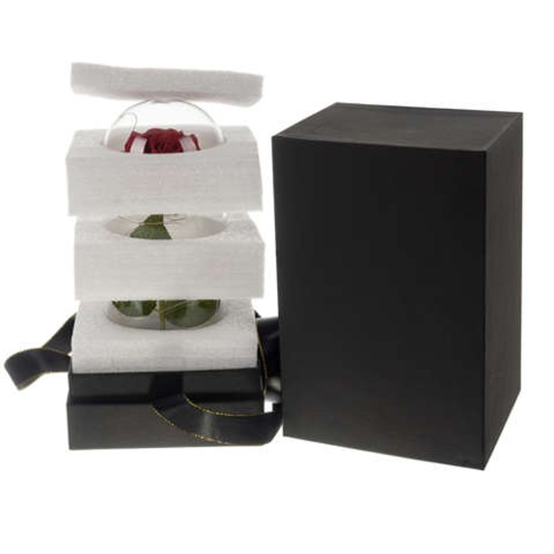 Market - Cadouri - Flori si aranjamente - Trandafir in Glob de Sticla cu Iluminare LED, Alimentare pe Baterii, 22x11.5cm, Cutie de Cadou Inclusa - Infinity.ro