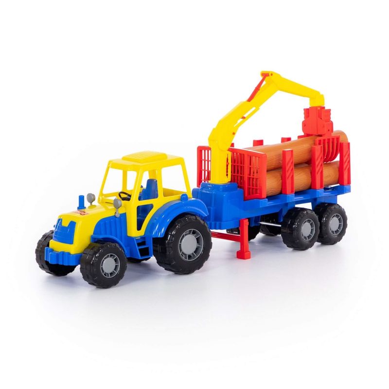 Jucarii, Copii si Bebe - Jucarii si jocuri - Vehicule si jucarii cu telecomanda - Utilaje constructie de jucarie - Tractor cu remorca si lemne, 61x17x25 cm, 7Toys - Infinity.ro