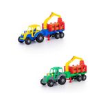 Jucarii, Copii si Bebe - Jucarii si jocuri - Vehicule si jucarii cu telecomanda - Utilaje constructie de jucarie - Tractor cu remorca si lemne, 61x17x25 cm, 7Toys - Infinity.ro