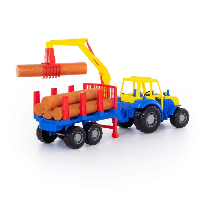 Jucarii, Copii si Bebe - Jucarii si jocuri - Vehicule si jucarii cu telecomanda - Utilaje constructie de jucarie - Tractor cu remorca si lemne, 61x17x25 cm, 7Toys - Infinity.ro
