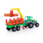 Jucarii, Copii si Bebe - Jucarii si jocuri - Vehicule si jucarii cu telecomanda - Utilaje constructie de jucarie - Tractor cu remorca si lemne, 61x17x25 cm, 7Toys - Infinity.ro