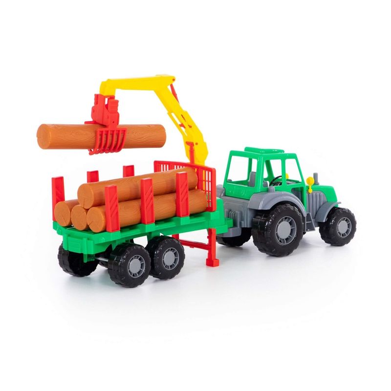 Jucarii, Copii si Bebe - Jucarii si jocuri - Vehicule si jucarii cu telecomanda - Utilaje constructie de jucarie - Tractor cu remorca si lemne, 61x17x25 cm, 7Toys - Infinity.ro