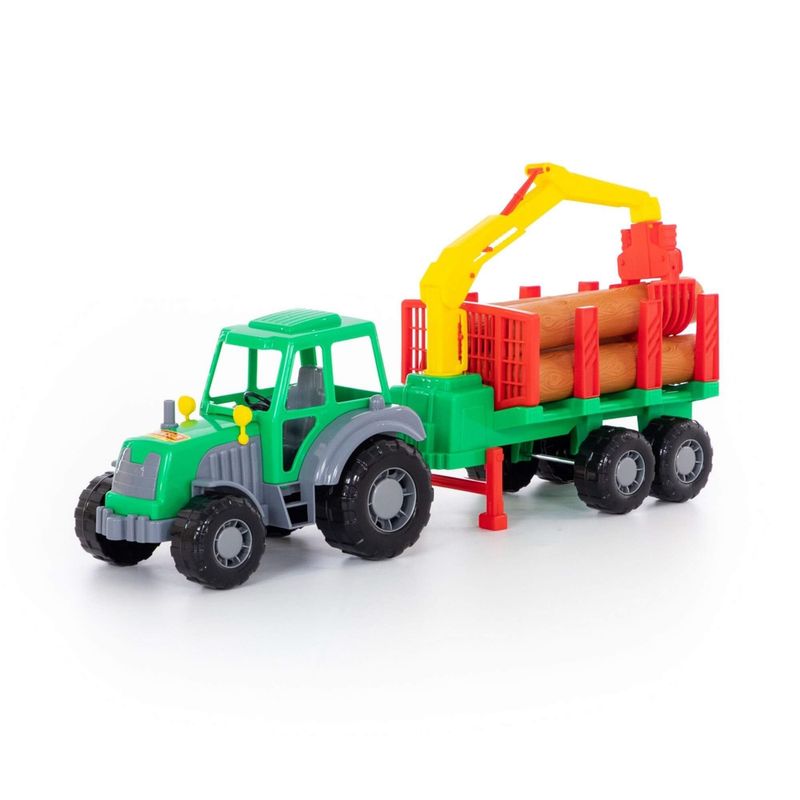 Jucarii, Copii si Bebe - Jucarii si jocuri - Vehicule si jucarii cu telecomanda - Utilaje constructie de jucarie - Tractor cu remorca si lemne, 61x17x25 cm, 7Toys - Infinity.ro