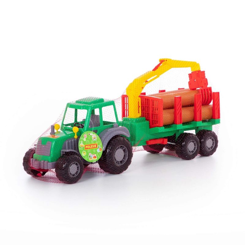 Jucarii, Copii si Bebe - Jucarii si jocuri - Vehicule si jucarii cu telecomanda - Utilaje constructie de jucarie - Tractor cu remorca si lemne, 61x17x25 cm, 7Toys - Infinity.ro