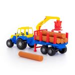 Jucarii, Copii si Bebe - Jucarii si jocuri - Vehicule si jucarii cu telecomanda - Utilaje constructie de jucarie - Tractor cu remorca si lemne, 61x17x25 cm, 7Toys - Infinity.ro