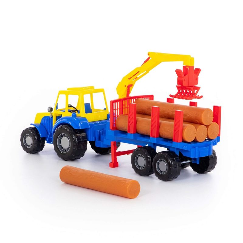 Jucarii, Copii si Bebe - Jucarii si jocuri - Vehicule si jucarii cu telecomanda - Utilaje constructie de jucarie - Tractor cu remorca si lemne, 61x17x25 cm, 7Toys - Infinity.ro