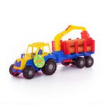 Jucarii, Copii si Bebe - Jucarii si jocuri - Vehicule si jucarii cu telecomanda - Utilaje constructie de jucarie - Tractor cu remorca si lemne, 61x17x25 cm, 7Toys - Infinity.ro