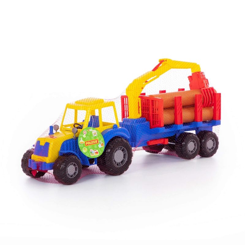 Jucarii, Copii si Bebe - Jucarii si jocuri - Vehicule si jucarii cu telecomanda - Utilaje constructie de jucarie - Tractor cu remorca si lemne, 61x17x25 cm, 7Toys - Infinity.ro