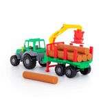 Jucarii, Copii si Bebe - Jucarii si jocuri - Vehicule si jucarii cu telecomanda - Utilaje constructie de jucarie - Tractor cu remorca si lemne, 61x17x25 cm, 7Toys - Infinity.ro
