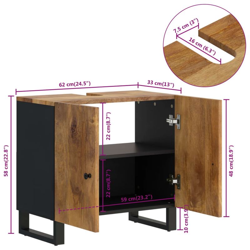 Casa si Gradina - Mobilier - Mobilier baie - Comode baie - Dulap de chiuveta 62x33x58 cm lemn masiv mango și lemn compozit, maro miere - Infinity.ro