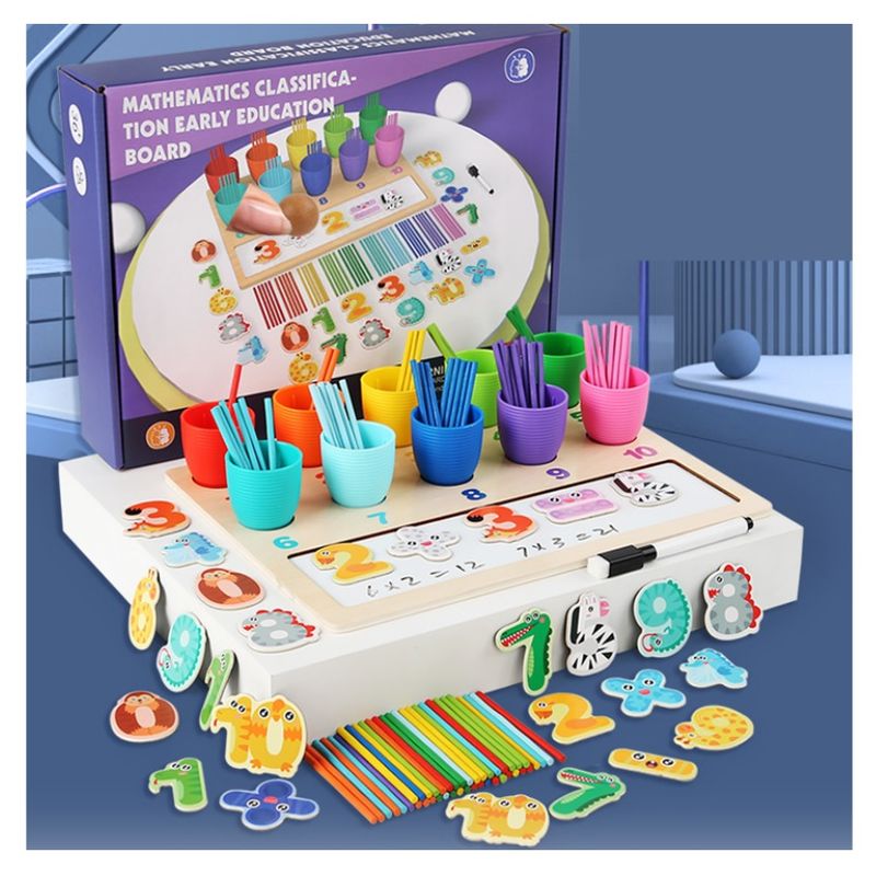 Jucarii, Copii si Bebe - Jucarii si jocuri - Jucarii & jocuri educative - Jocuri si jucarii educative - Joc din lemn, Matematica cu cifre si betisoare, 7Toys - Infinity.ro