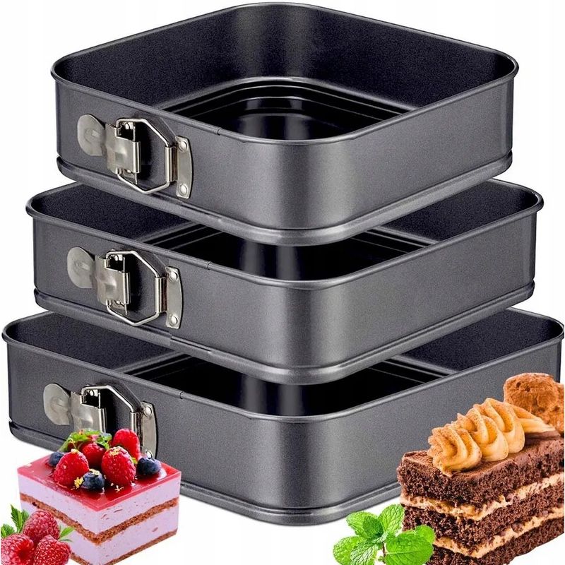 Casa si Gradina - Bucatarie si vesela - Vase pentru gatit - Tavi copt - Set 3 forme patrate pentru tort, otel carbon, antiaderent, negru - Infinity.ro