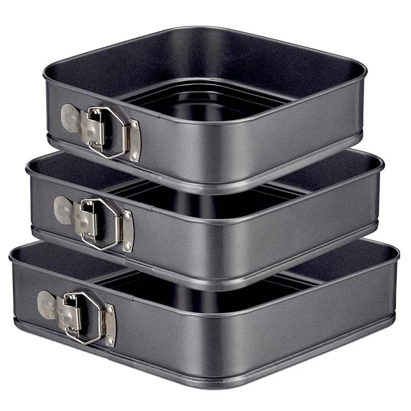 Casa si Gradina - Bucatarie si vesela - Vase pentru gatit - Tavi copt - Set 3 forme patrate pentru tort, otel carbon, antiaderent, negru - Infinity.ro