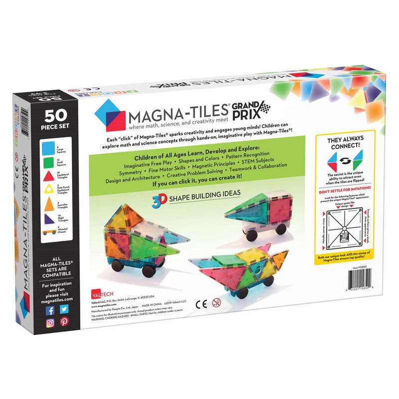 Jucarii, Copii si Bebe - Jucarii si jocuri - Jucarii & jocuri educative - Jocuri si jucarii educative - Magna-Tiles Grand Prix, set magnetic 50 de piese cu masinute, 7Toys - Infinity.ro