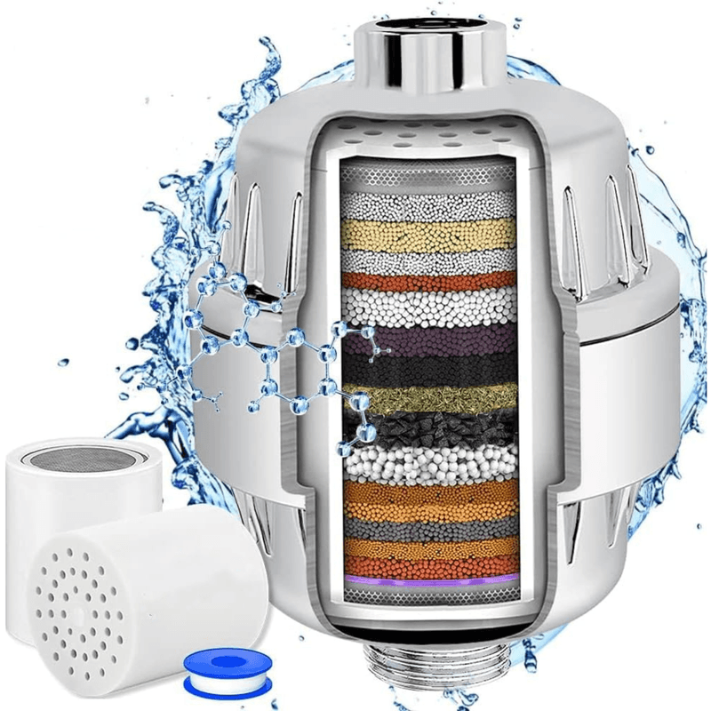 Casa si Gradina - Sanitare - Instalatii hidro - Sisteme filtrare instalatii - Filtru de apa premium pentru dus cu 25 stagii de filtrare, 3 filtre rezerva, banda teflon si 2 garnituri incluse - Infinity.ro