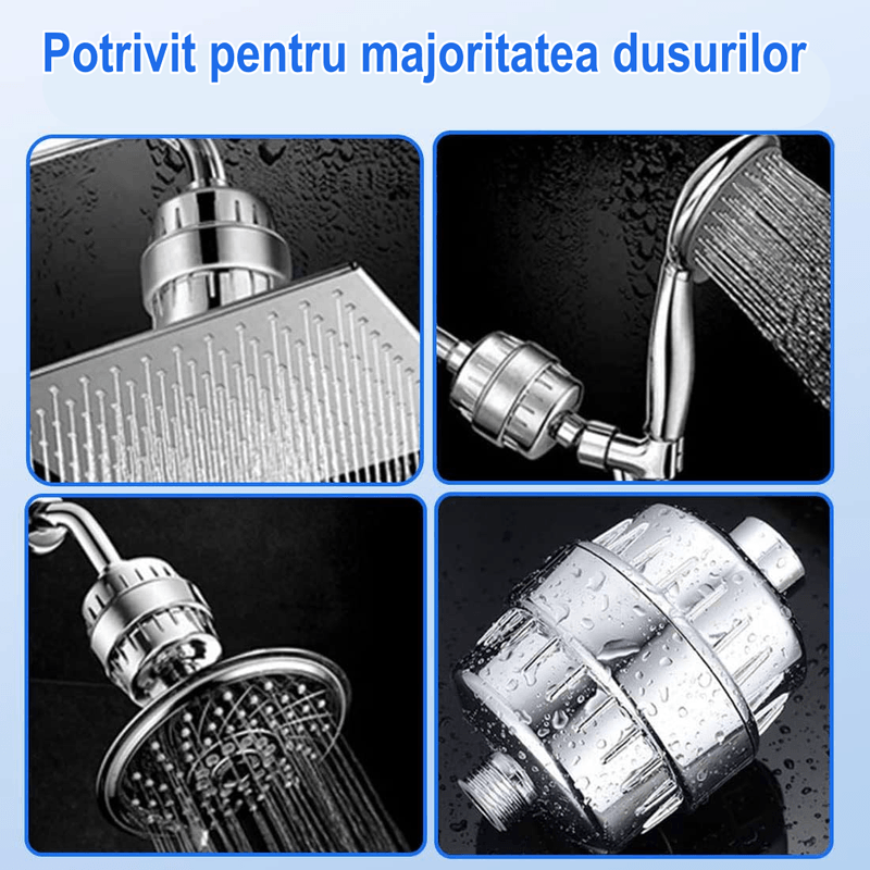 Casa si Gradina - Sanitare - Instalatii hidro - Sisteme filtrare instalatii - Filtru de apa premium pentru dus cu 25 stagii de filtrare, 3 filtre rezerva, banda teflon si 2 garnituri incluse - Infinity.ro