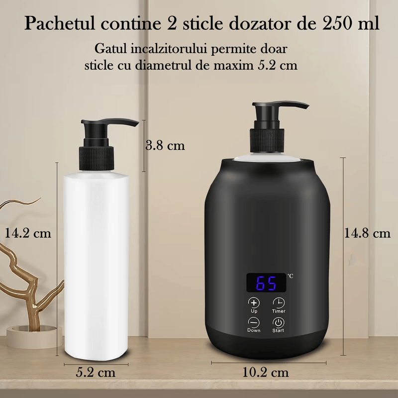 Ingrijire personala si Cosmetice - Sanatate si wellness - Articole wellness - Incalzitoare corporale - Incalzitor electric ulei pentru masaj, 2 recipiente ulei incluse, 250 ml capacitate, afisaj temperatura, temporizator - Infinity.ro