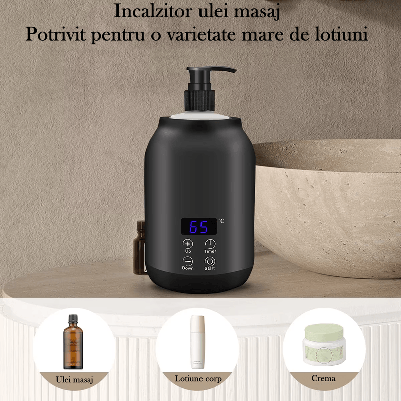 Ingrijire personala si Cosmetice - Sanatate si wellness - Articole wellness - Incalzitoare corporale - Incalzitor electric ulei pentru masaj, 2 recipiente ulei incluse, 250 ml capacitate, afisaj temperatura, temporizator - Infinity.ro
