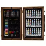 Jucarii, Copii si Bebe - Jucarii si jocuri - Jucarii & jocuri educative - Seturi pictura si desen - Set de Arta Complet in Valiza din Lemn cu Blocuri de Desen si Paleta de Culori, 85 de Piese, 24.5x38x9.5 cm - Infinity.ro