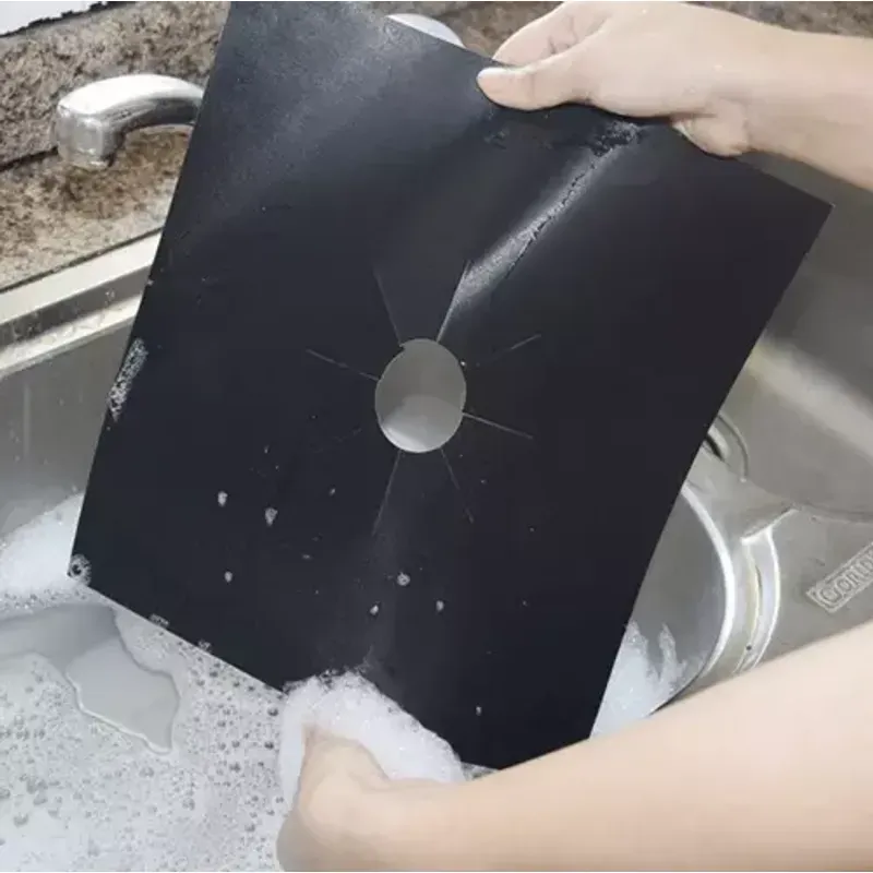 Electronice si Electrocasnice - Aragazuri, cuptoare si hote - Accesorii aragazuri, cuptoare si hote - Accesorii aragazuri - Set de 4 Protectii pentru Arzatoare, Negru, Diametru Reglabil 4.5 - 11.5 cm, 27x27 cm - Infinity.ro