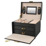 Fashion, accesorii si bijuterii - Femei - Bijuterii femei - Cutii bijuterii - Cutie de Bijuterii Eleganta, Negru, PU+MDF, Dimensiuni 17.5x13.8x13.5cm, Design Compact cu Cheie - Infinity.ro