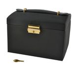 Fashion, accesorii si bijuterii - Femei - Bijuterii femei - Cutii bijuterii - Cutie de Bijuterii Eleganta, Negru, PU+MDF, Dimensiuni 17.5x13.8x13.5cm, Design Compact cu Cheie - Infinity.ro