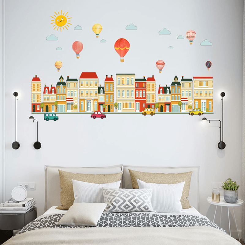 Casa si Gradina - Decoratiuni - Stickere decorative - Sticker Decorativ Baloane si Cladiri 120 x 80 cm G Glixicom® - Infinity.ro