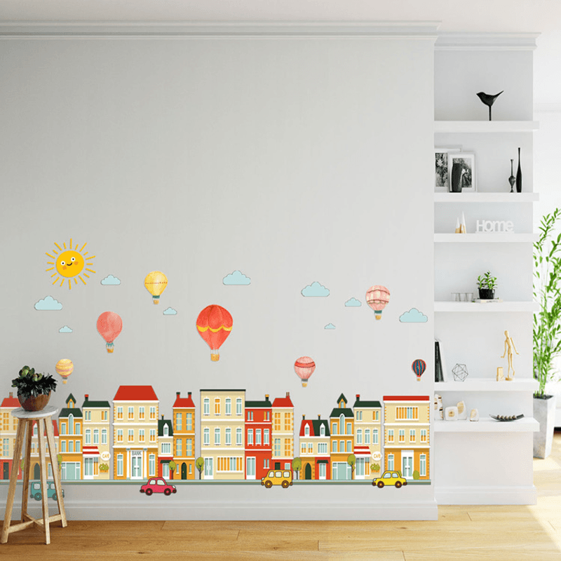 Casa si Gradina - Decoratiuni - Stickere decorative - Sticker Decorativ Baloane si Cladiri 120 x 80 cm G Glixicom® - Infinity.ro