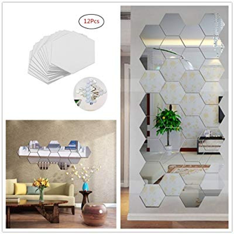 Casa si Gradina - Decoratiuni - Oglinzi - Set 12 Bucati Oglinda Hexagonala Acrilica 12,5 x11x 6,5 cm Diametru 15 cm G Glixicom® - Infinity.ro