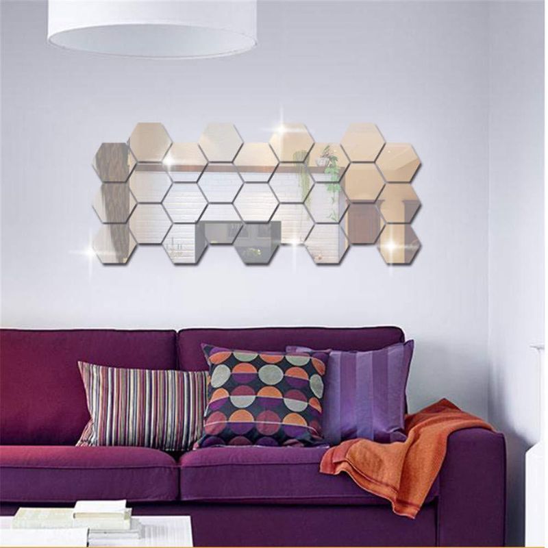 Casa si Gradina - Decoratiuni - Oglinzi - Set 32 Bucati Oglinda Hexagonala Acrilica 12,5 x11x 6,5 cm Diametru 15 cm G Glixicom® - Infinity.ro