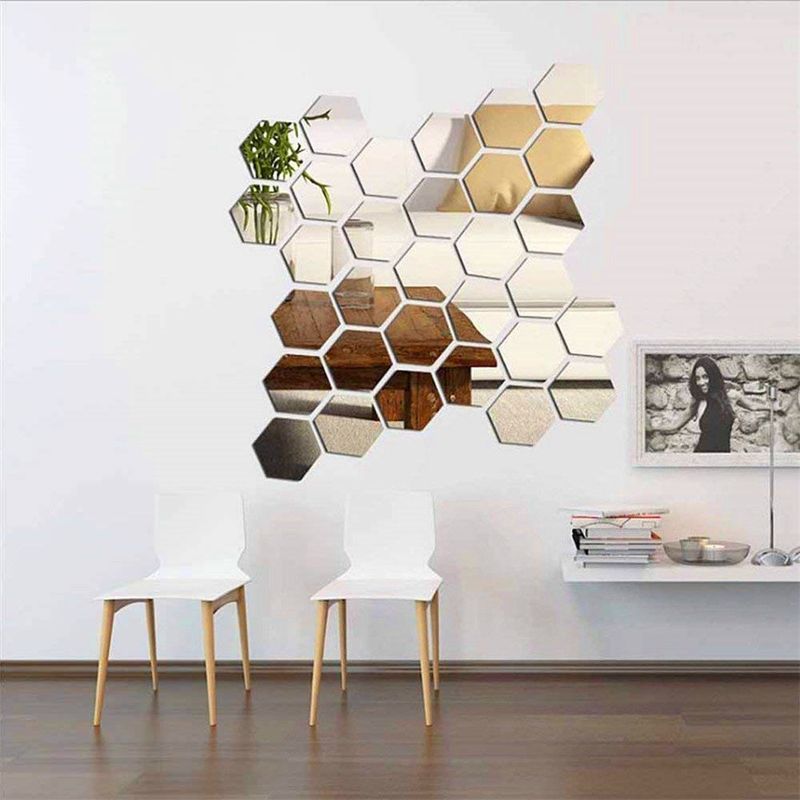 Casa si Gradina - Decoratiuni - Oglinzi - Set 12 Bucati Oglinda Hexagonala Acrilica 12,5 x11x 6,5 cm Diametru 15 cm G Glixicom® - Infinity.ro
