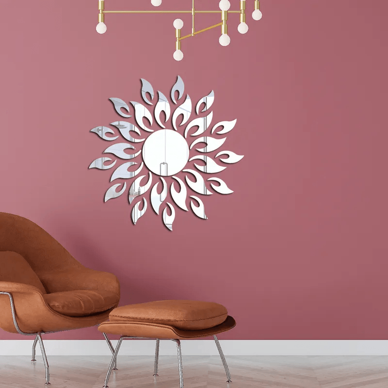 Casa si Gradina - Decoratiuni - Oglinzi - Set 27 Oglinzi Acrilice din PVC Soare cu 26 Raze Argintiu Diametru 50 cm G Glixicom® - Infinity.ro