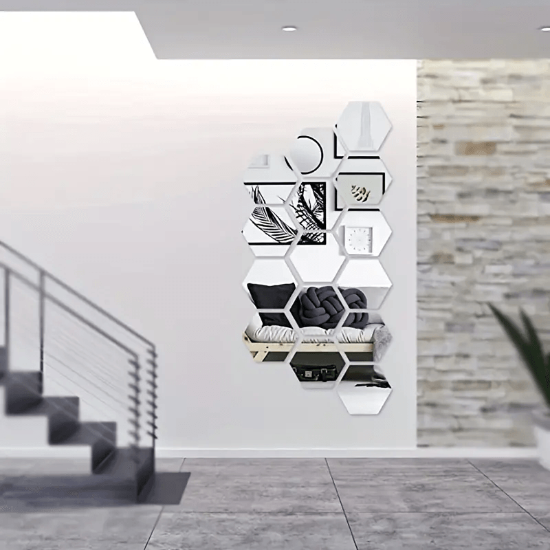Casa si Gradina - Decoratiuni - Oglinzi - Set 32 Bucati Oglinda Hexagonala Acrilica 12,5 x11x 6,5 cm Diametru 15 cm G Glixicom® - Infinity.ro